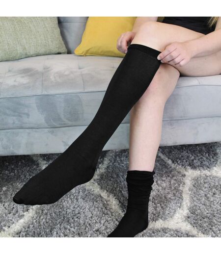 Ladies 6 Pairs Long Bamboo Socks | Knee High Plain & Patterned Design Socks