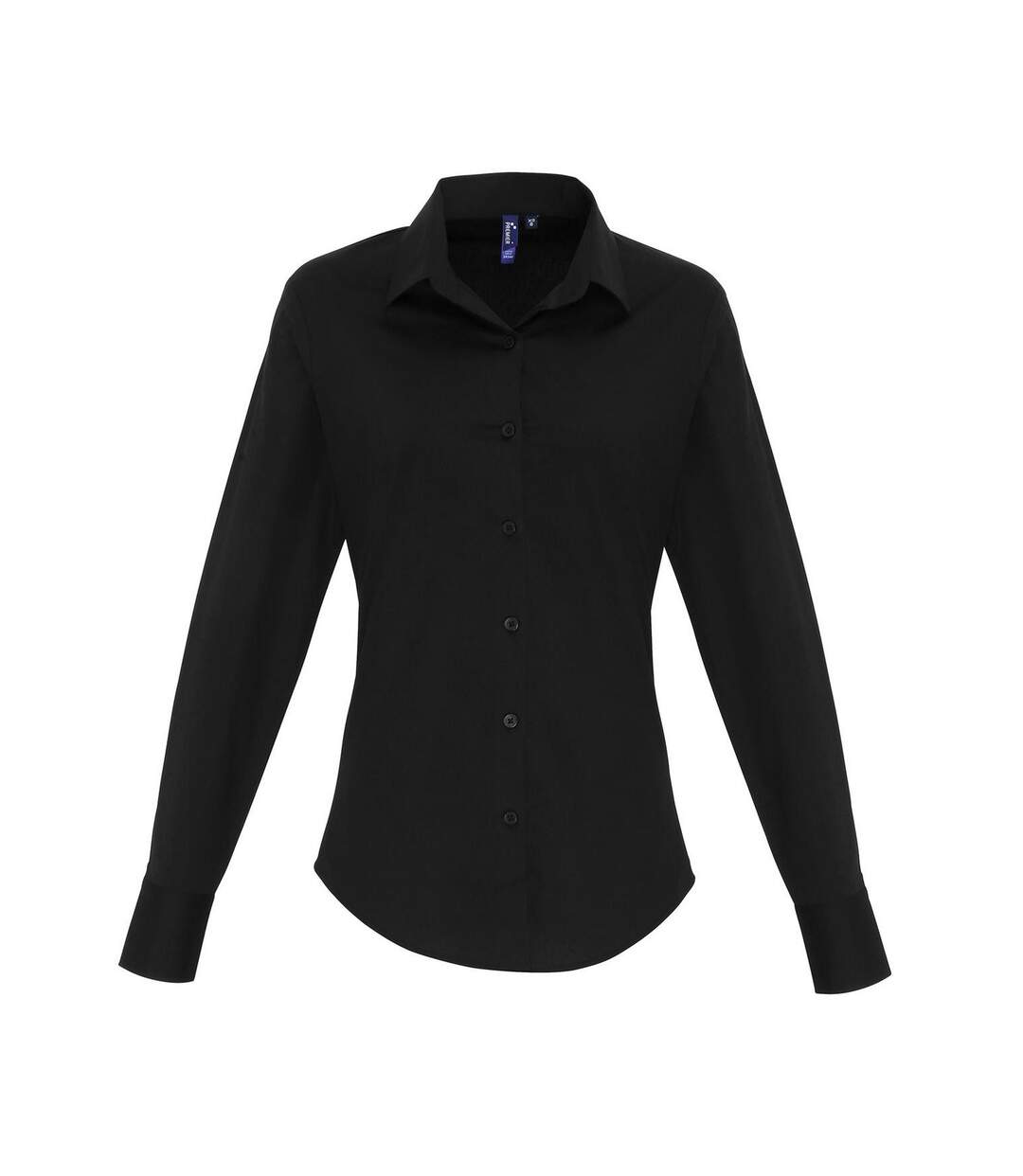 Womens/ladies Poplin Stretch Long-sleeved Shirt Black Premier-1