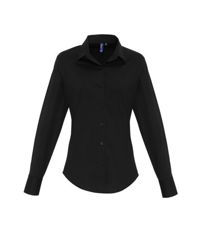 Womens/ladies Poplin Stretch Long-sleeved Shirt Black Premier