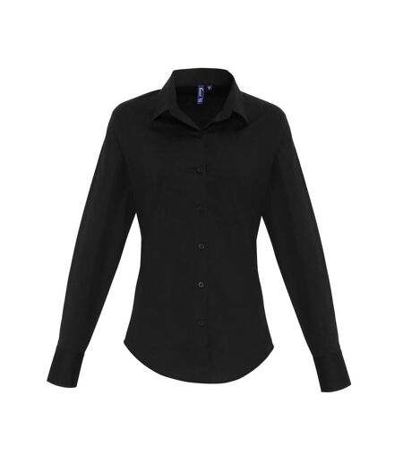 Womens/ladies Poplin Stretch Long-sleeved Shirt Black Premier