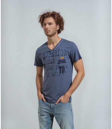 Tee-shirt homme bleu en coton à  poche poitrine - Style sobre et polyvalent