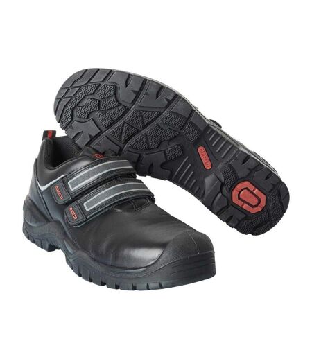 Mens Footwear Industry Leather Hook And Loop Safety Shoes Black Mascot