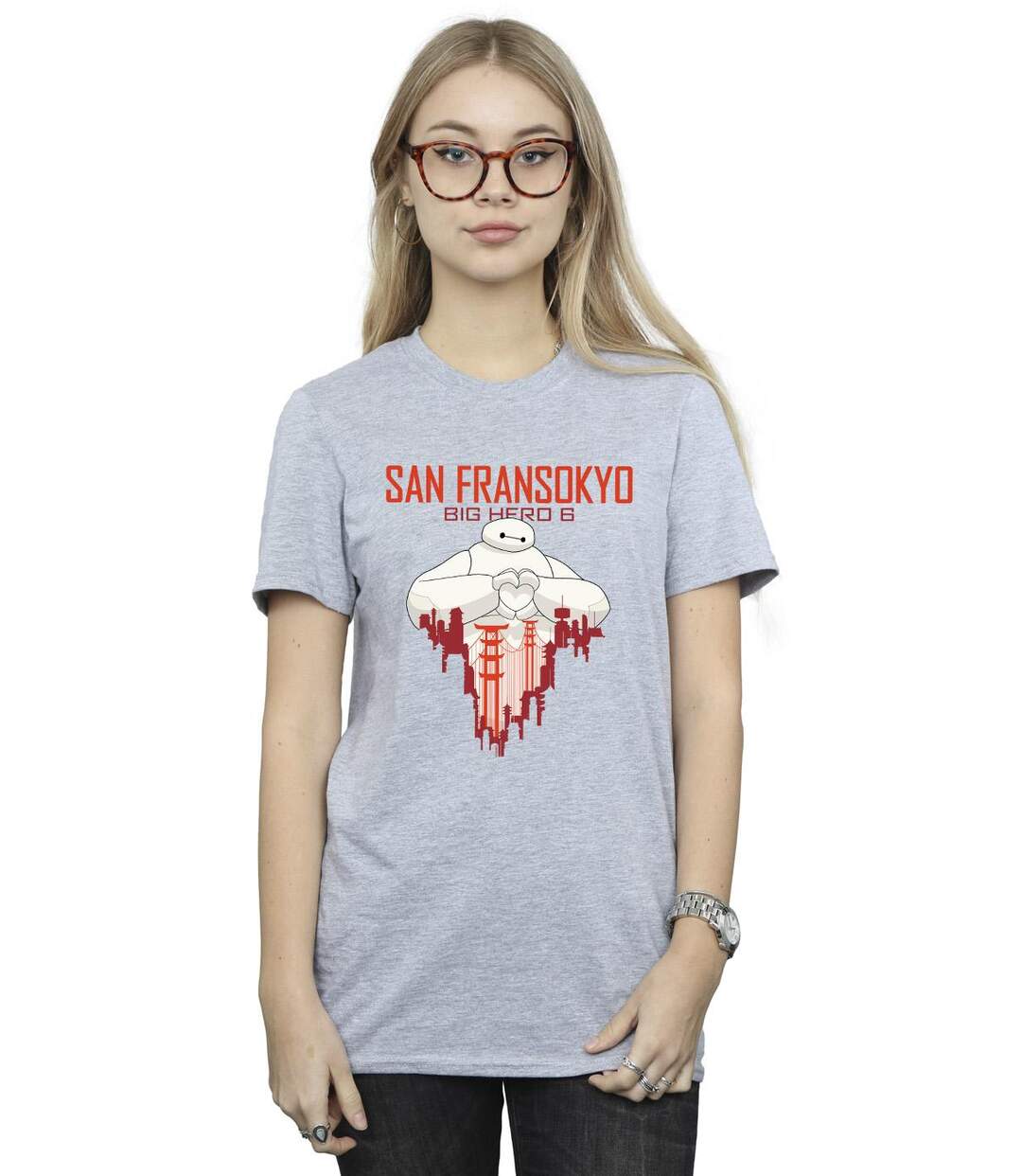 Disney - T-shirt BIG HERO BAYMAX SAN FRANSOKYO HEART - Femme (Gris chiné) - UTBI15604-2