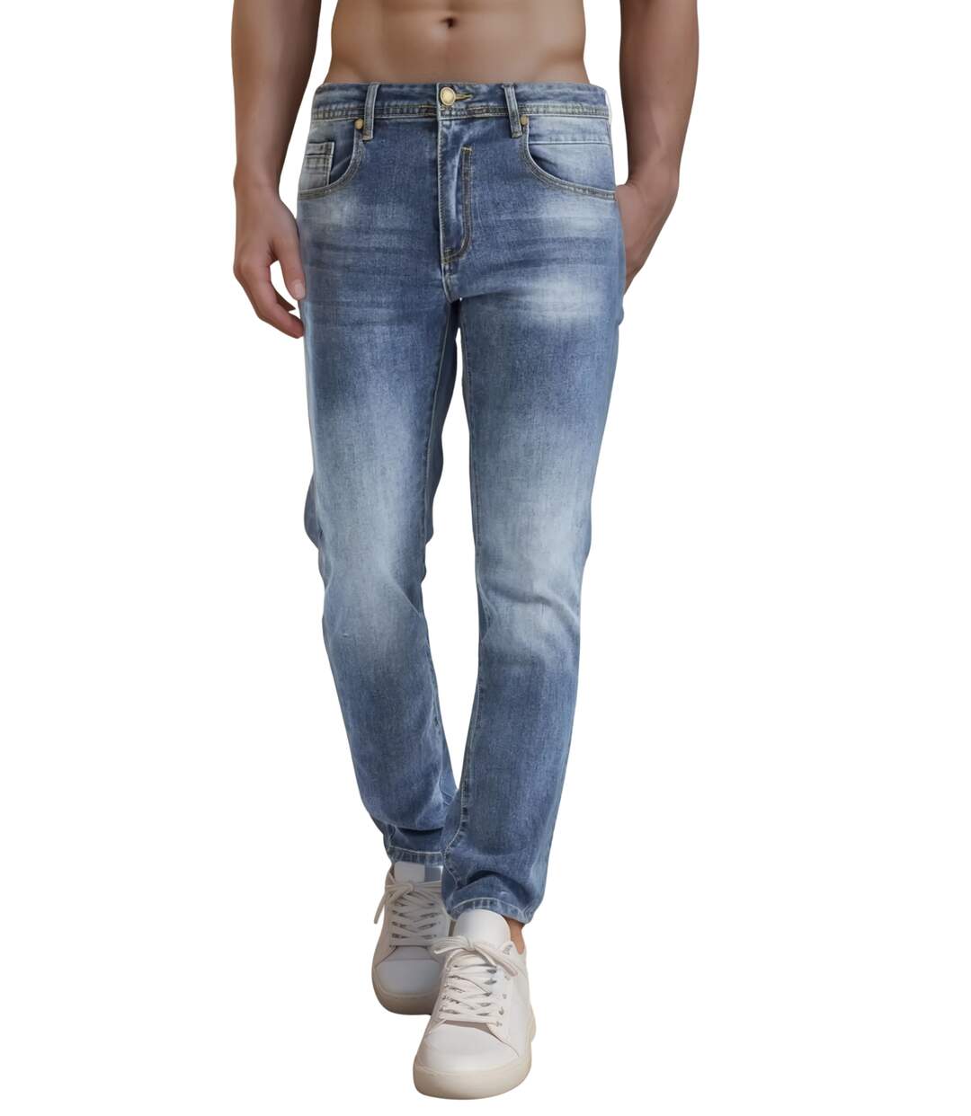Jean délavé pour homme - Coupe Regular effet usé - Fonctionnalité et style-1