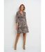 Robe décolleté plissé imprimé animalier-1