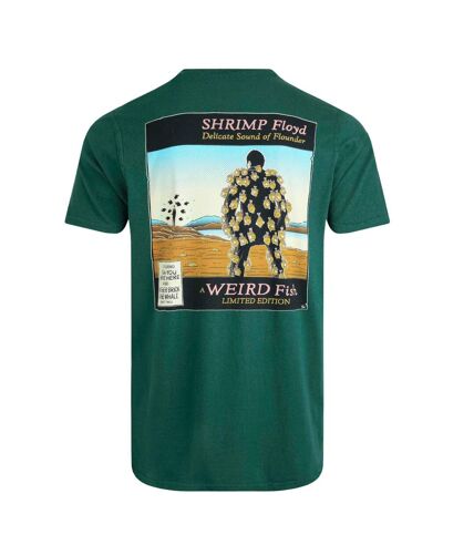 Mens shrimp floyd back print marble wash t-shirt forest green Weird Fish