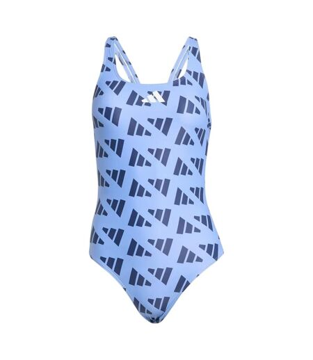 Womens/ladies All Over Logo One Piece Swimsuit Blue Adidas
