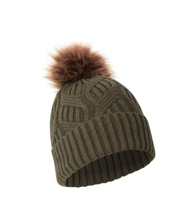 Womens/ladies florence pom pom beanie khaki Mountain Warehouse