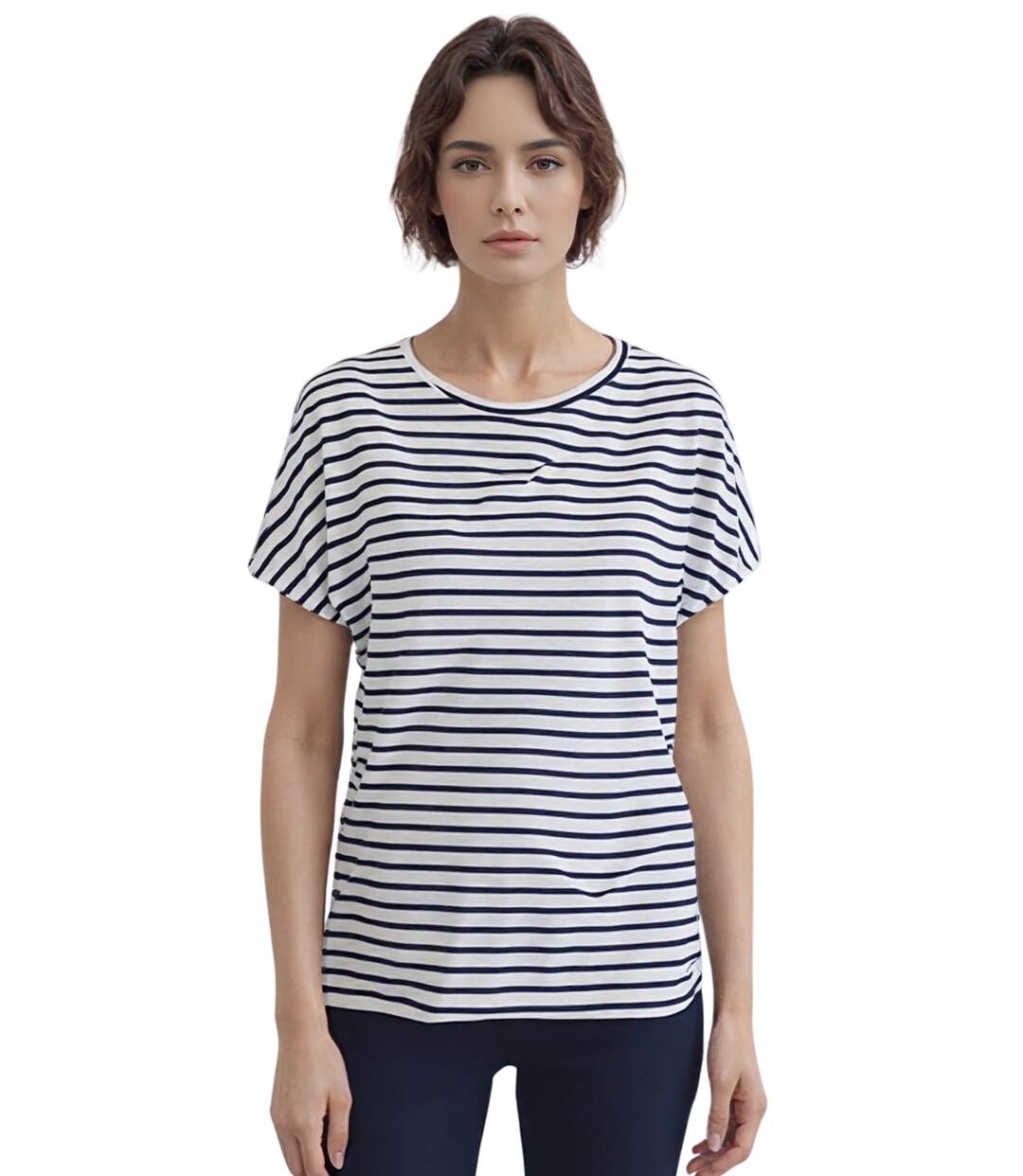 Tee-shirt femme rayé blanc à  dentelle au dos - Un essentiel simple et élégant-1
