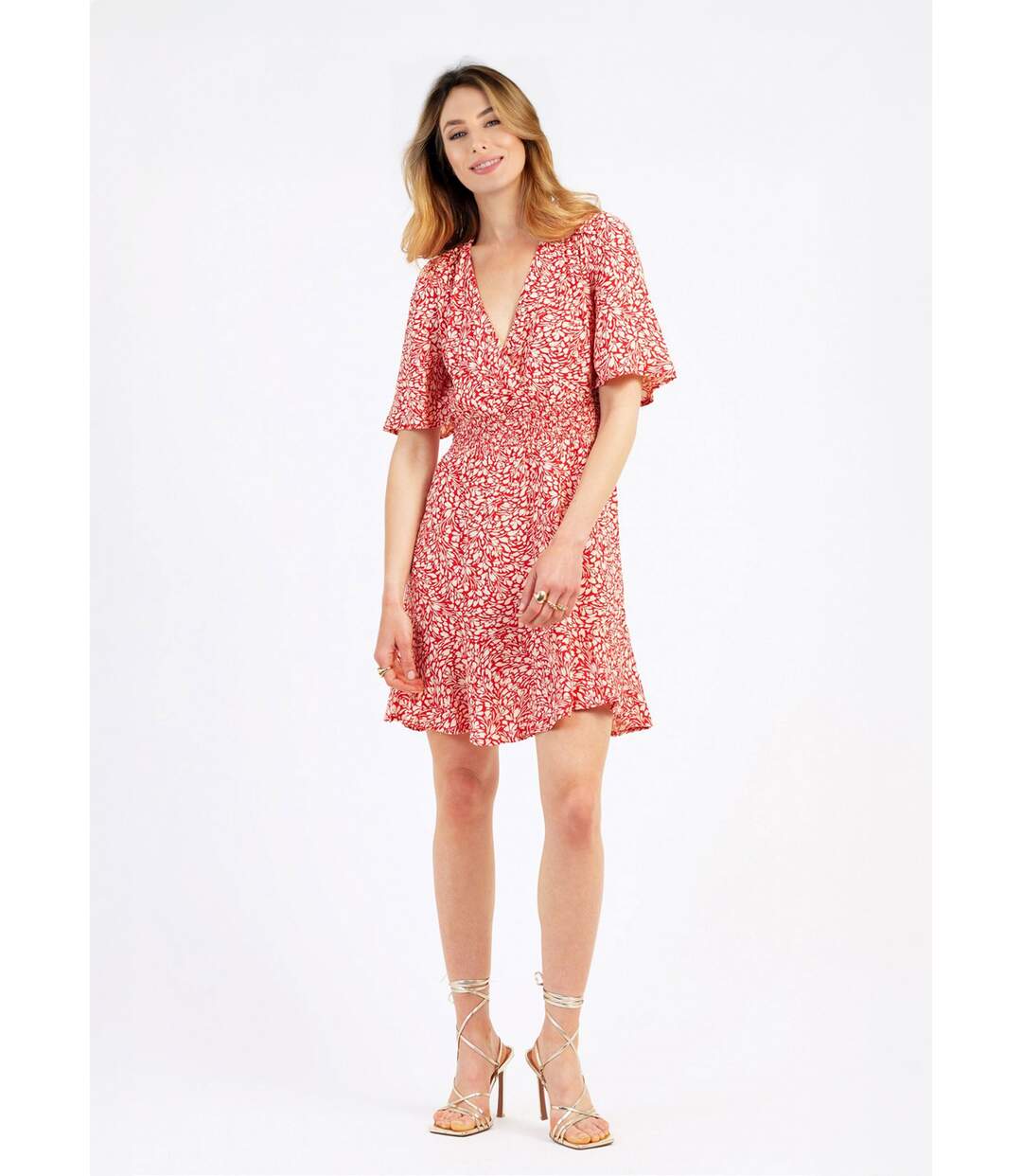 Robe courte imprimée taille élastiquée-1