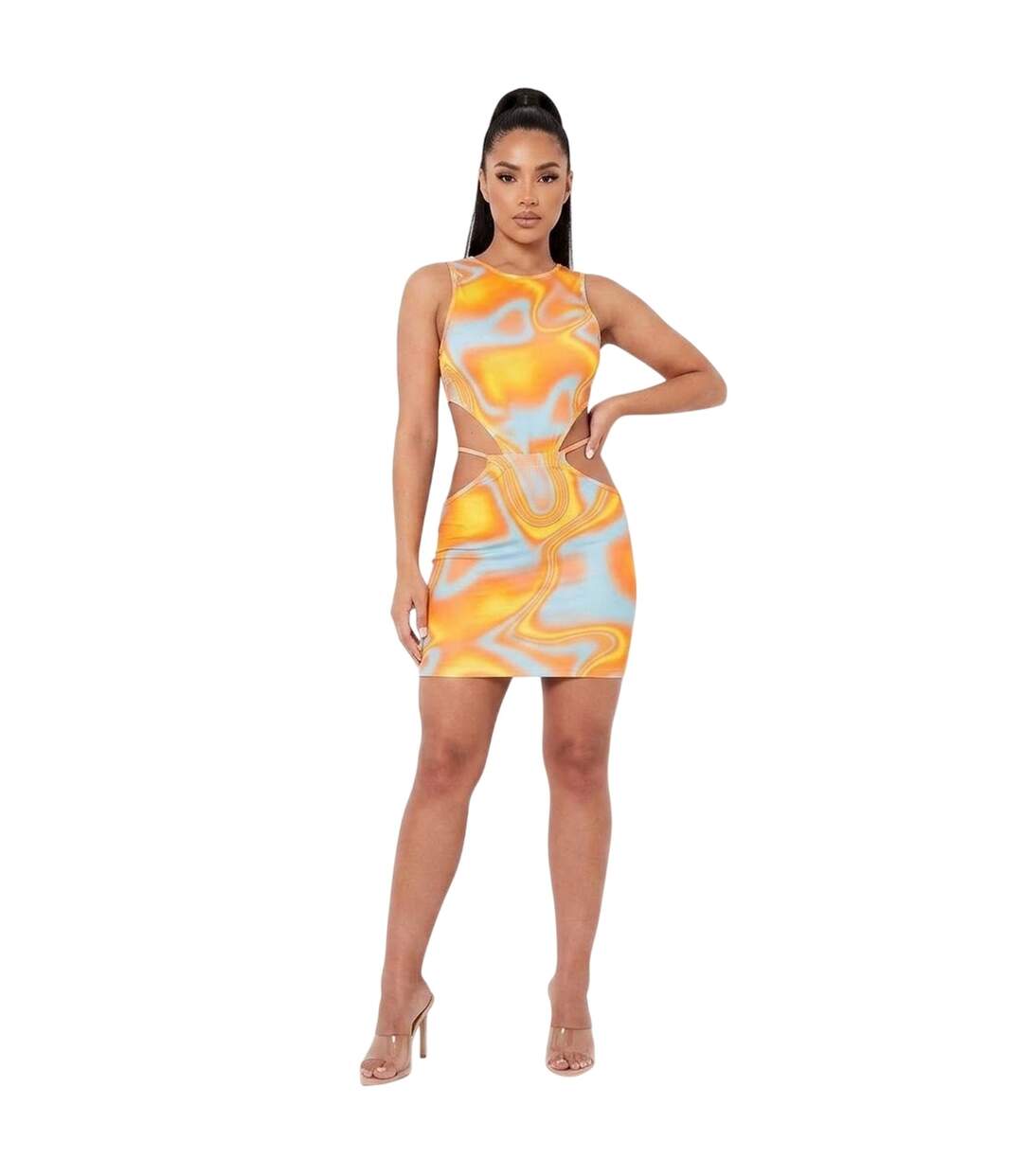 Womens/ladies Swirl Print Cut Out Mini Skirt Orange Missy Empire-3