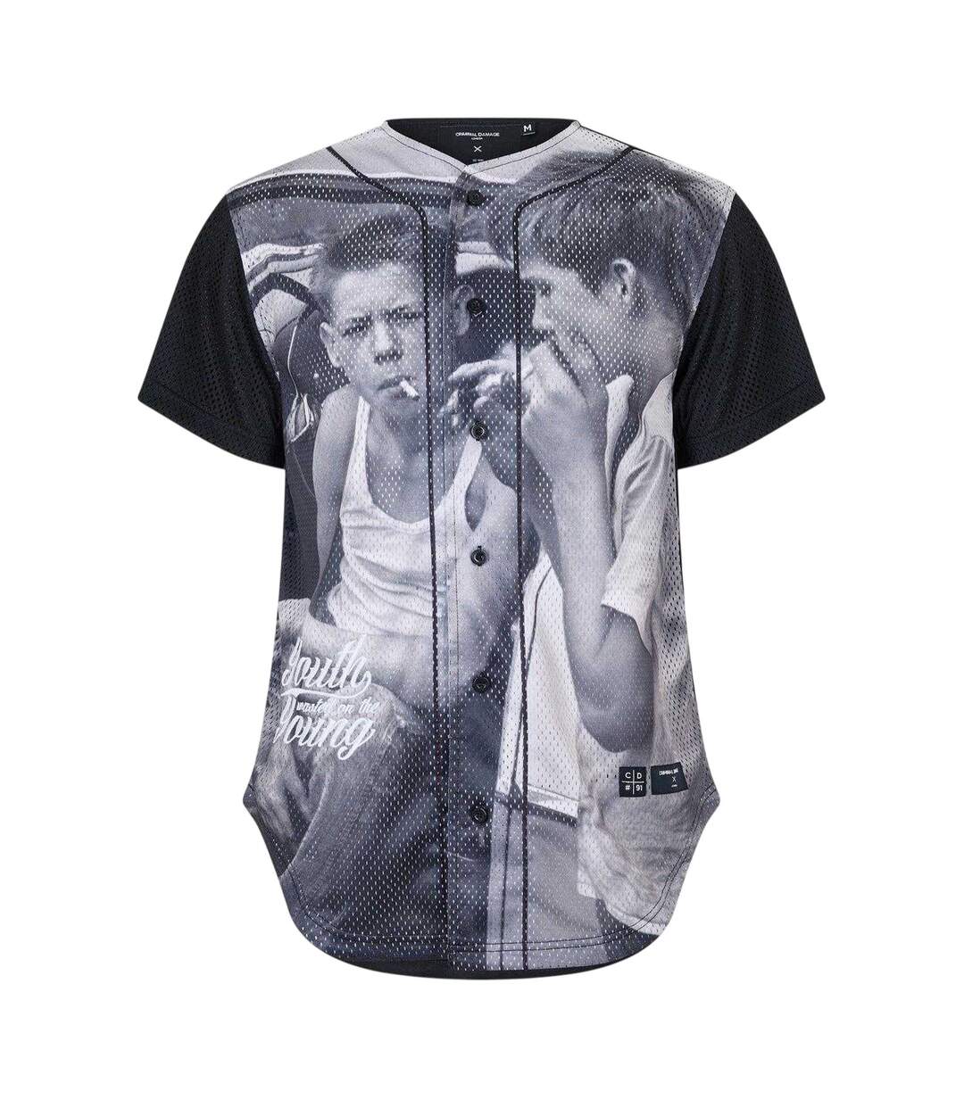 Mens Youth Photo Print Mesh Basketball Shirt Black Grey Criminal Damage-1