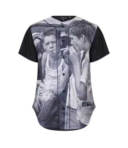 Mens Youth Photo Print Mesh Basketball Shirt Black Grey Criminal Damage