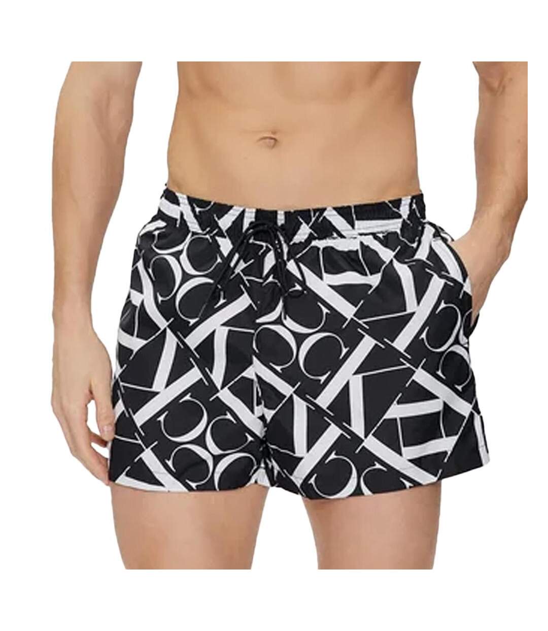 Short de bain noir/blanc homme calvin klein jeans drawstring km0km00968 - l-1