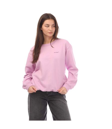 Womens/ladies Diagonal Crew Neck Regular Sweatshirt Lilac Off White