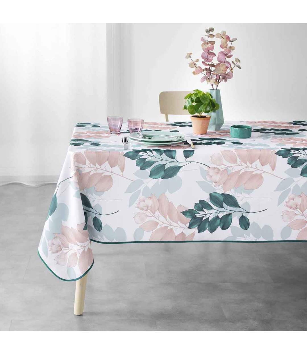 Nappe Imprimée Belline 150x240cm Blanc & Émeraude-3