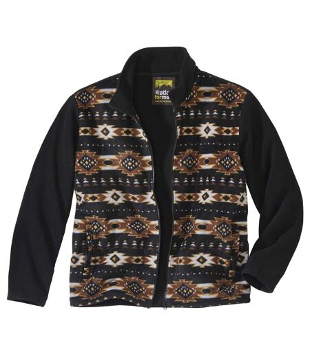 Men's Black Full Zip Fleece Jacket - Navajo-Inspired