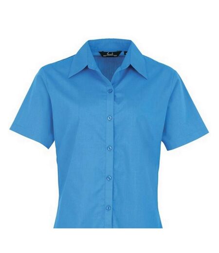 Short Sleeve Poplin Blouse / Plain Work Shirt Sapphire Premier