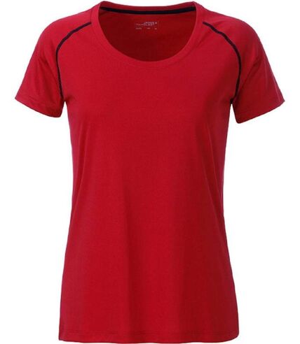 Maillot running respirant - Femme - JN495 - rouge et noir