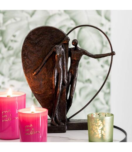 Statuette Déco Coupe Demi Cœur 31cm Marron