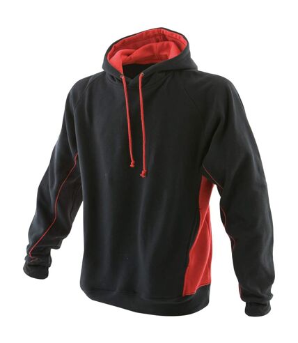 Finden & Hales Mens Pull Over Hooded Sweatshirt / Hoodie (Black/Red)