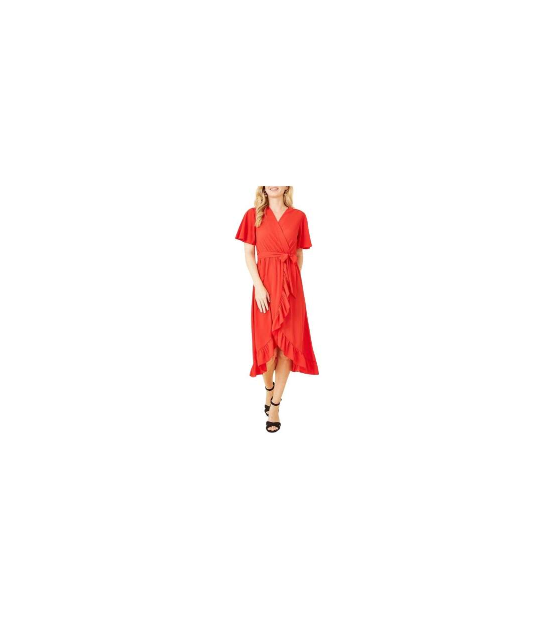 Robe Portefeuille Manches Volantées Femme Rouge Mela London-1