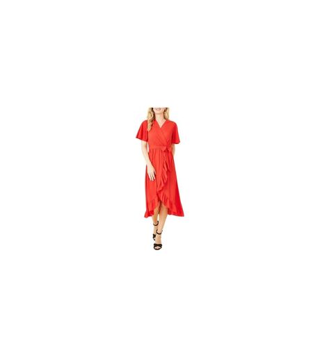 Robe Portefeuille Manches Volantées Femme Rouge Mela London