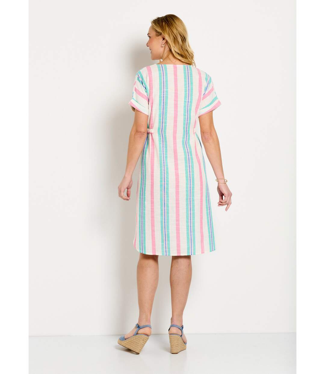 Robe courte boutonnée col V coton rayé-2