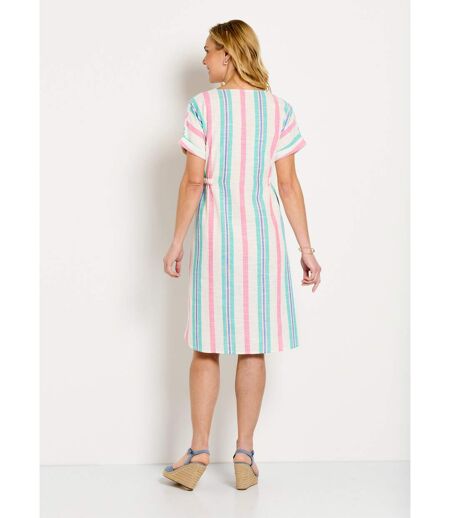 Robe courte boutonnée col V coton rayé