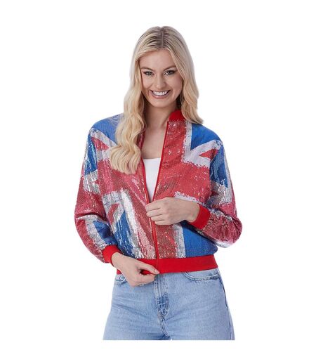 Blouson aviateur femme rouge/bleu/argent Smiffys