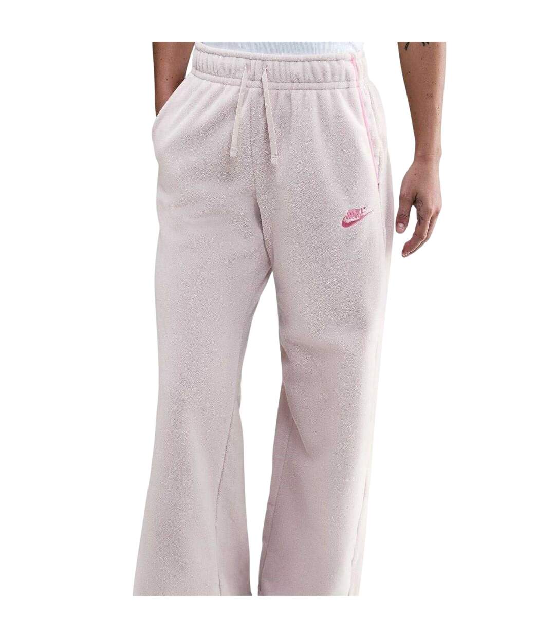 Womens/ladies Sportswear Club Fleece Wide Leg Mid Rise Joggers Cream Pink Nike-3