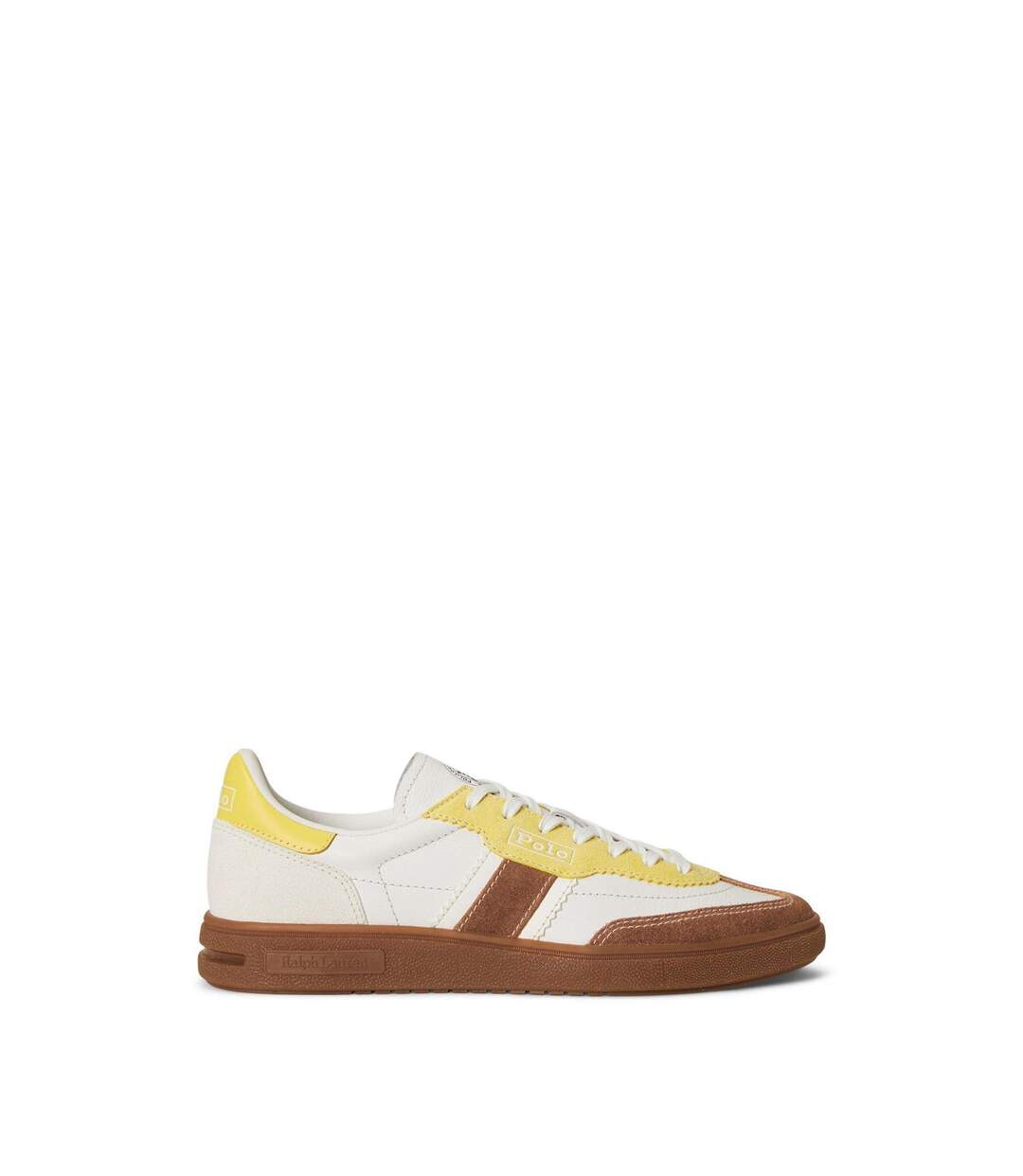 Womens/ladies Bedford Leather Flat Trainers White Yellow Ralph Lauren-1