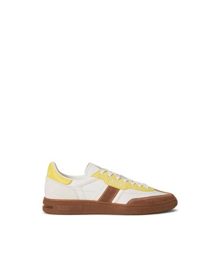 Womens/ladies Bedford Leather Flat Trainers White Yellow Ralph Lauren