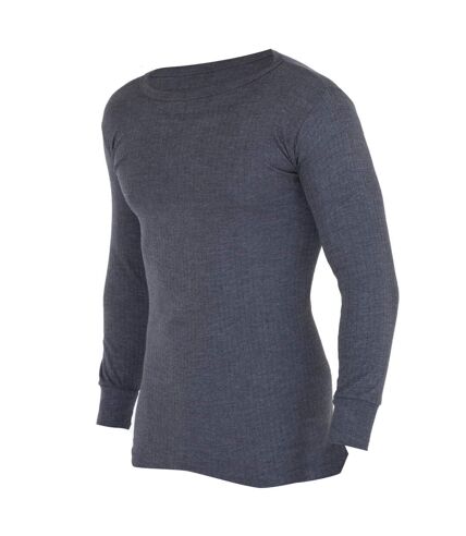 FLOSO Mens Thermal Underwear Long Sleeve Vest Top (Viscose Premium Range) (Charcoal)