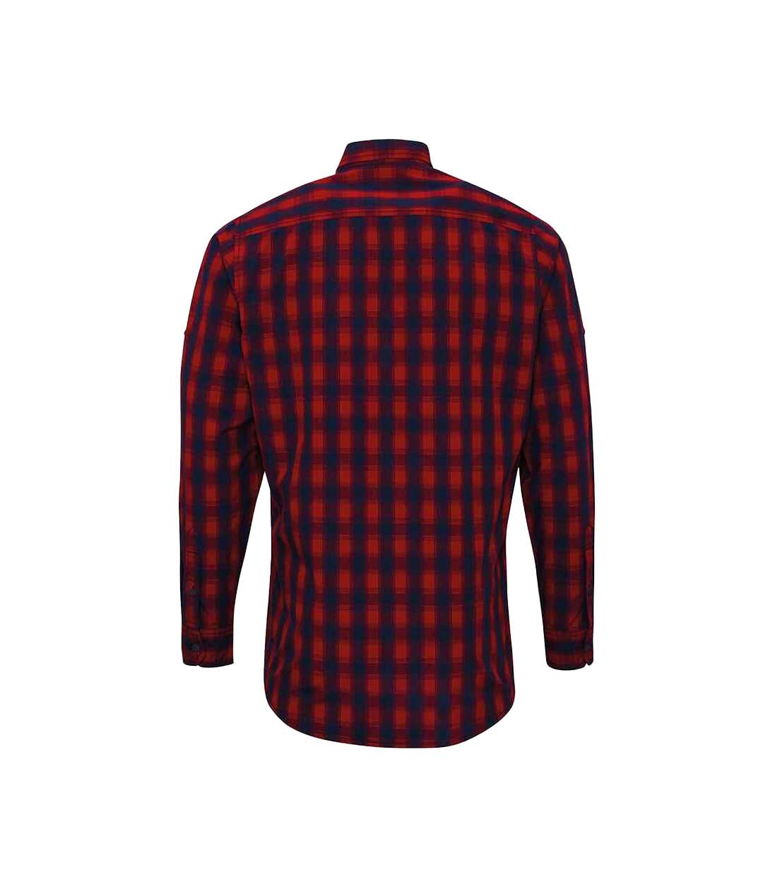 Premier Mens Mulligan Check Long Sleeve Shirt (Red/Navy)