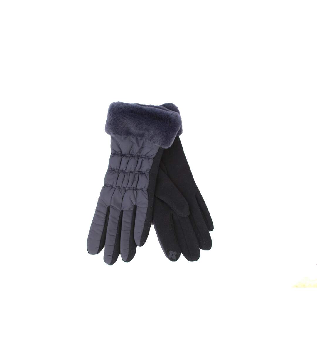 Womens/ladies giselle faux fur cuff gloves one size navy Eastern Counties Leather-1