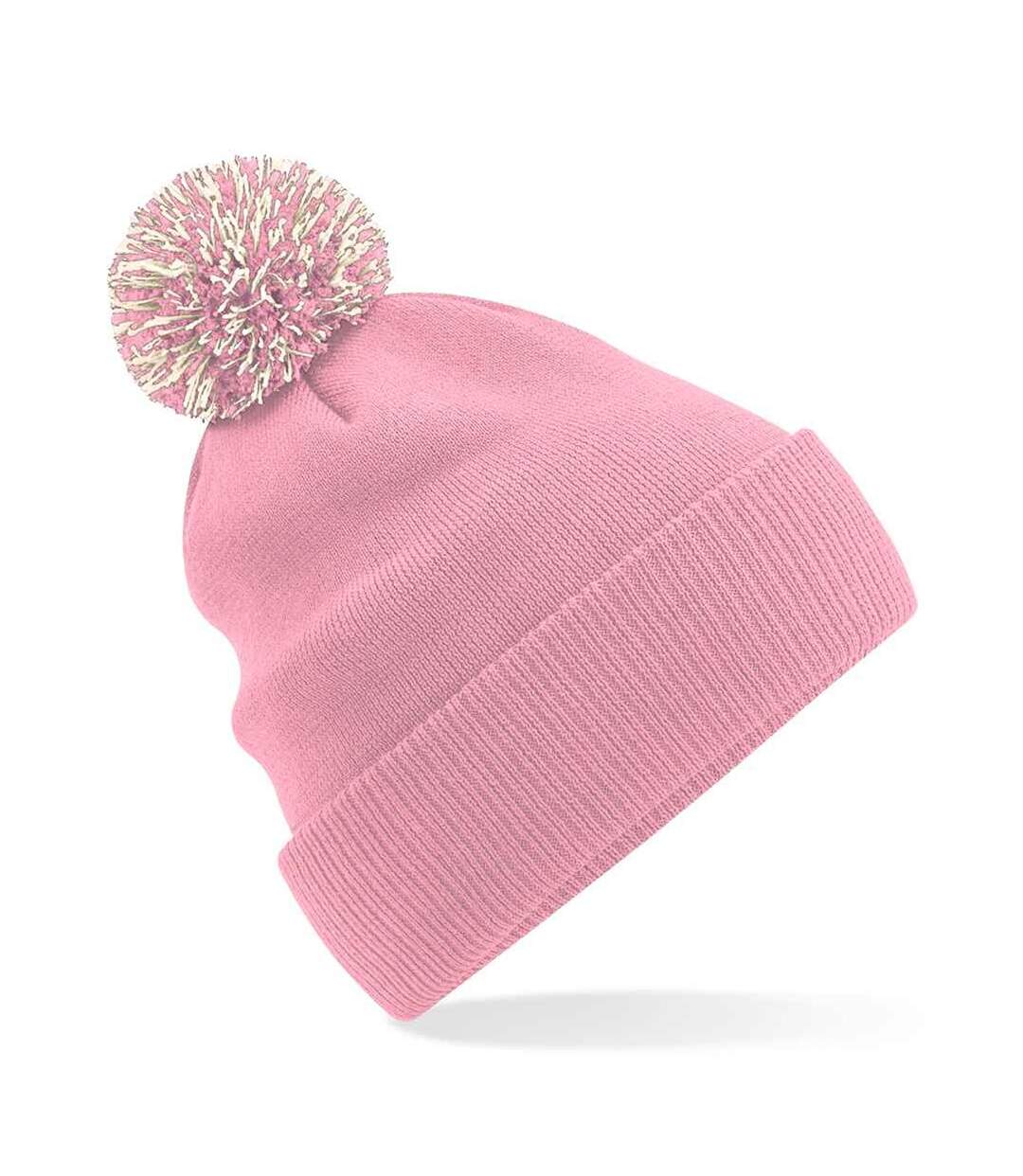 Bonnet snowstar adulte rose pâle / blanc cassé Beechfield-2