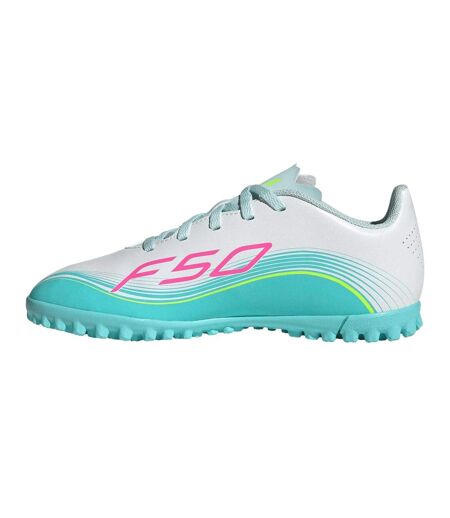 Childrens/kids F50 Lionel Messi Astro Turf Trainers White Pink Blue Adidas