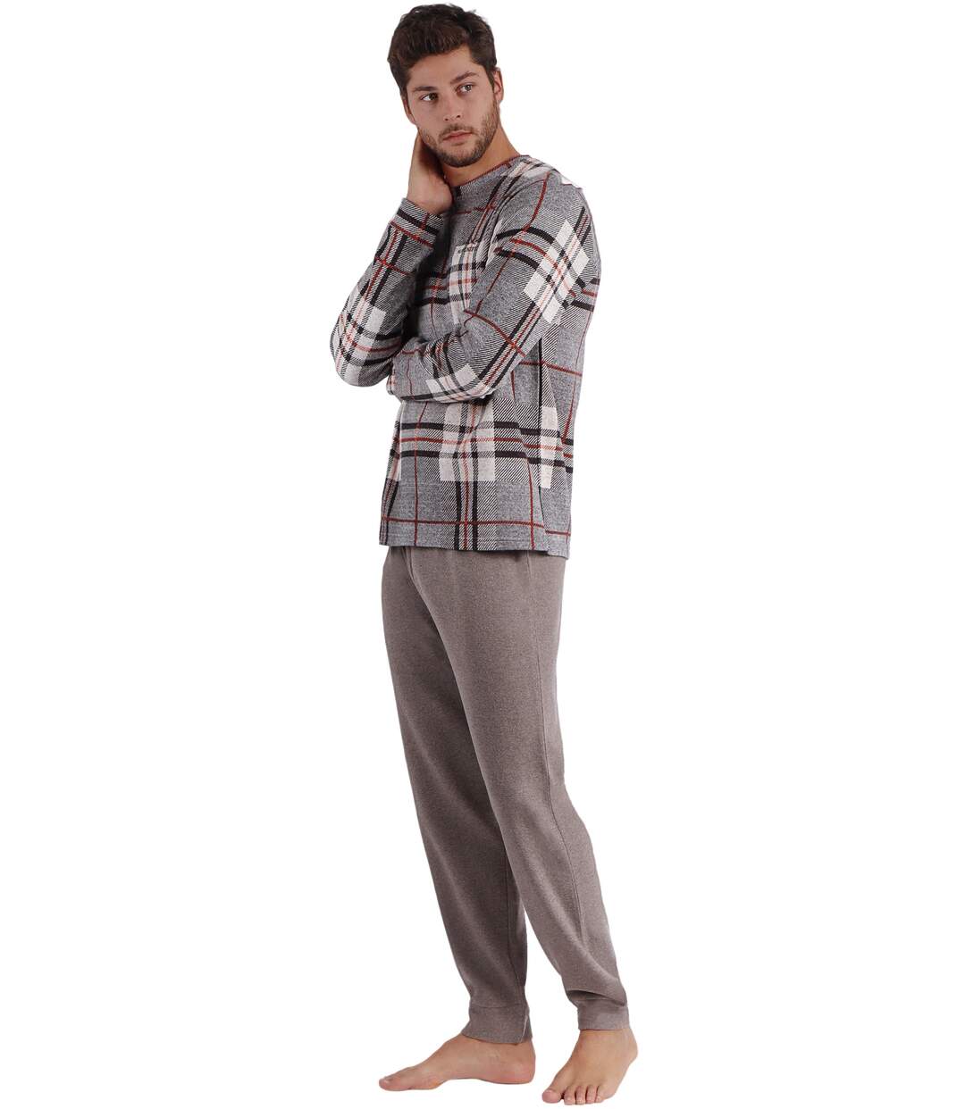 Pyjama tenue d'intérieur pantalon et haut manches longues Tartan Admas-2