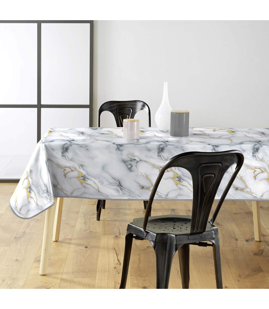 Nappe Toile Cirée Marquina 140x240cm Gris-4