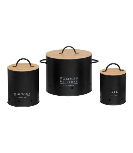Lot de 3 Boites en Métal Black Bambou 28cm Noir