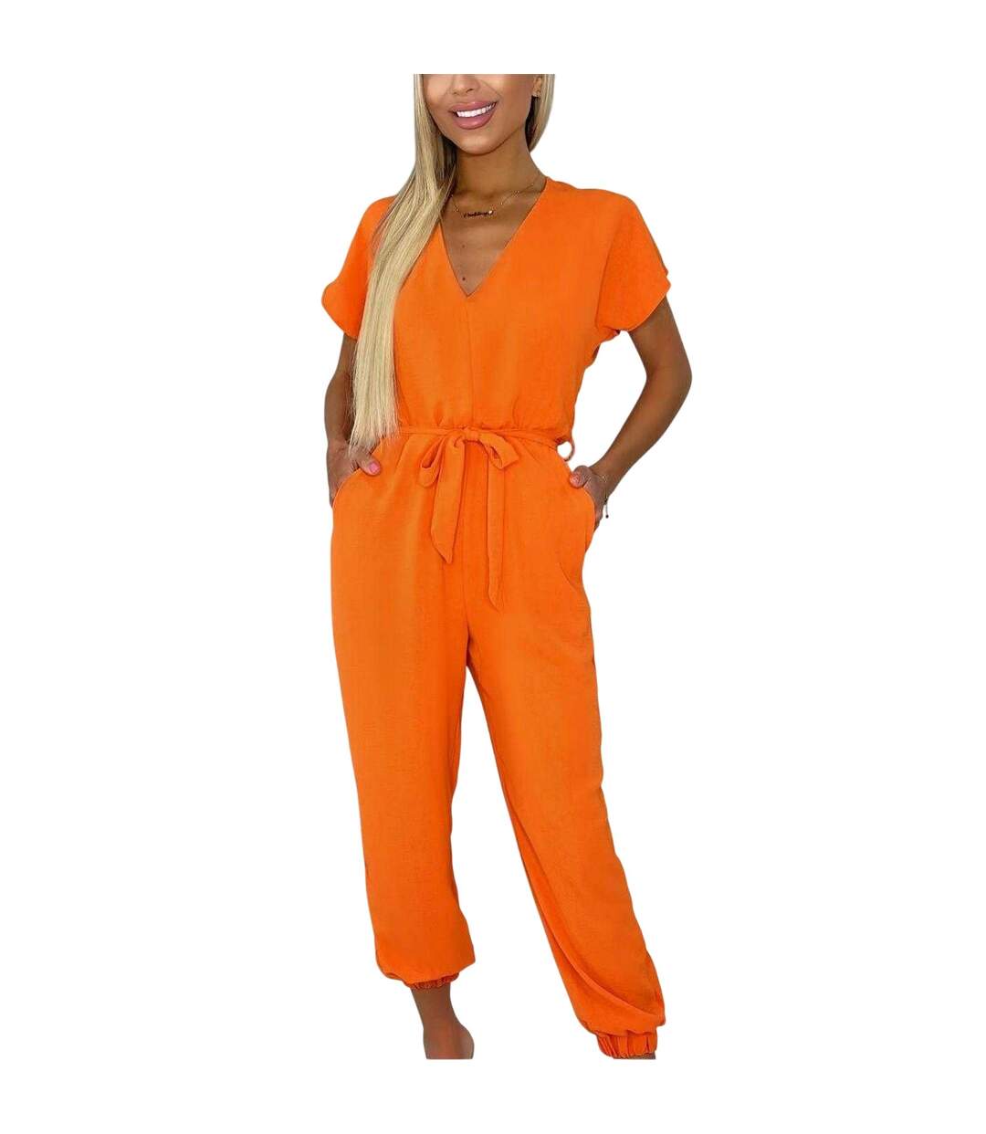 Womens/ladies Polyester Belted Jumpsuit Burnt Orange AX Paris-2