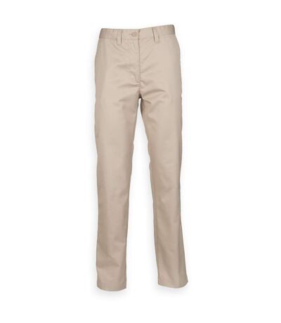 Henbury Womens/Ladies 65/35 Flat Fronted Slim Fit Chino Work Trousers (Stone) - UTRW2701