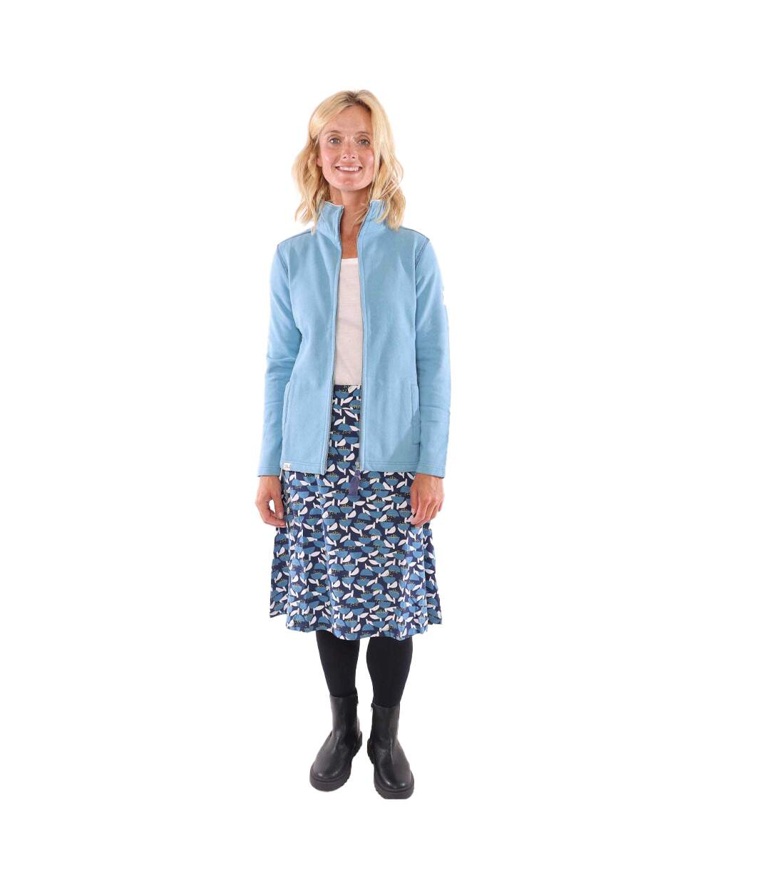 Womens/ladies Bluebell Jersey Midi Skirt Blue White Lazy Jacks-4