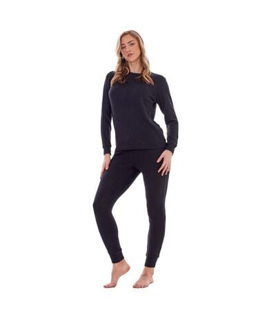 Ensemble De Pyjama Long Motif/style Côtelé Femme Noir Keanu