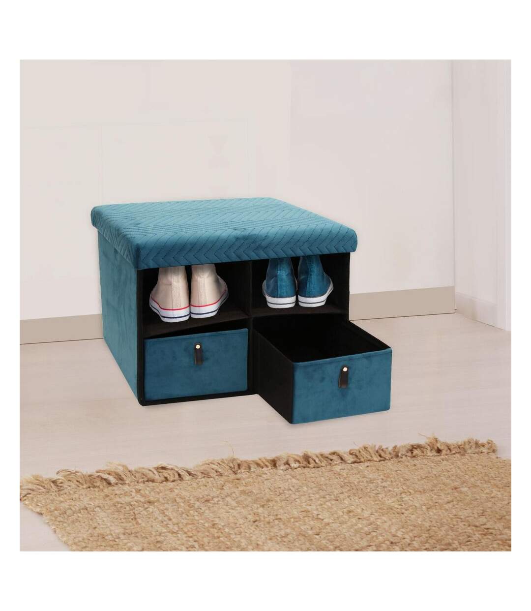 Pouf coffre de rangement avec niches Zig zag-2