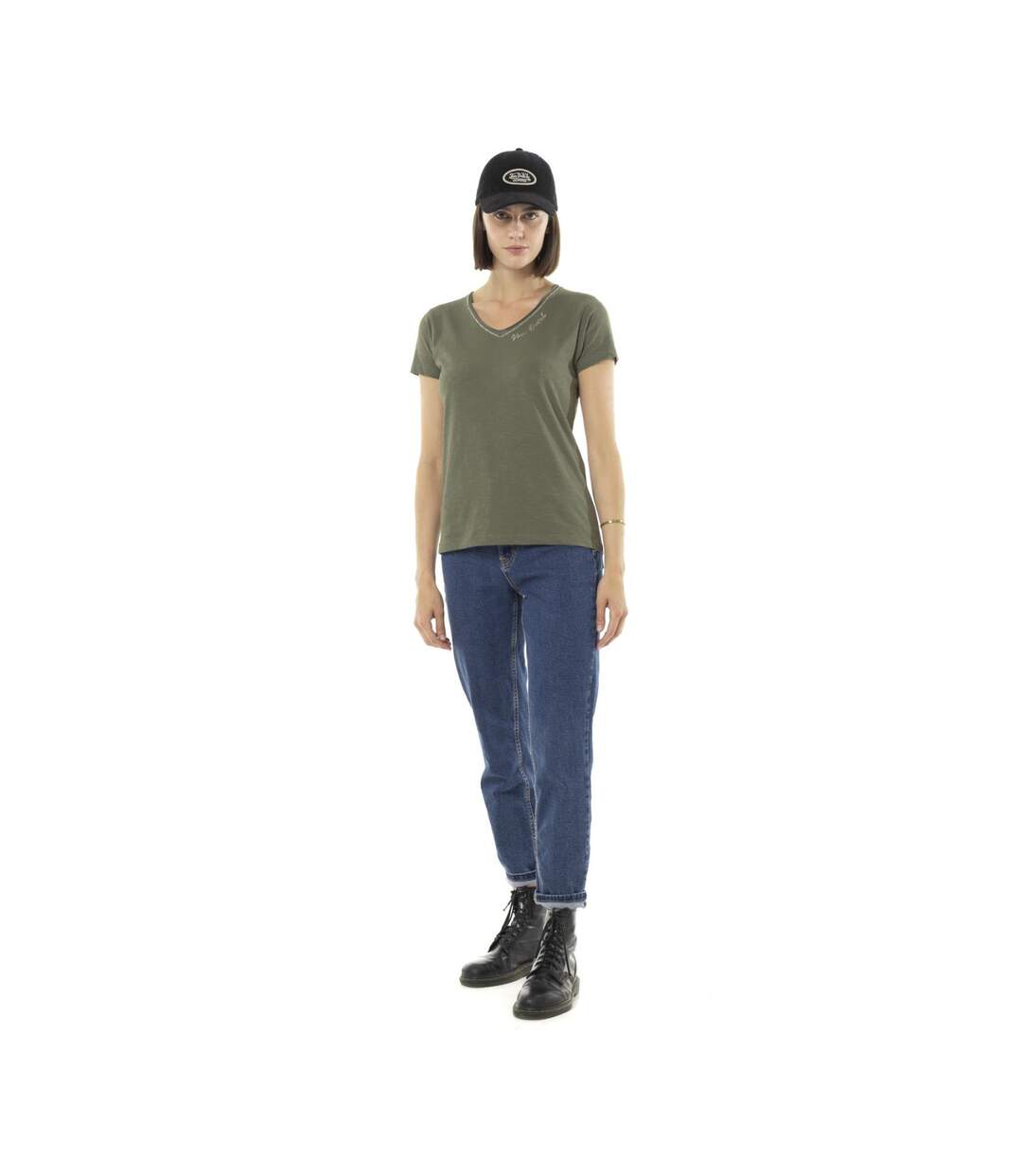 T-shirt femme col V flammé avec print devant et motif au dos Tulle Vondutch-5