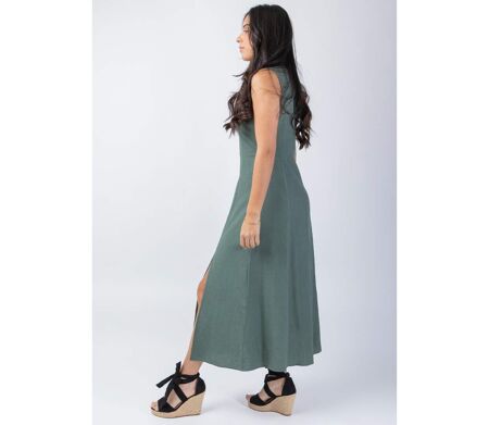Robe longue coupe droite JULINE unie kaki Coton Du Monde