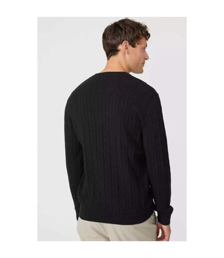 Mens premium cable cotton v neck jumper black Maine