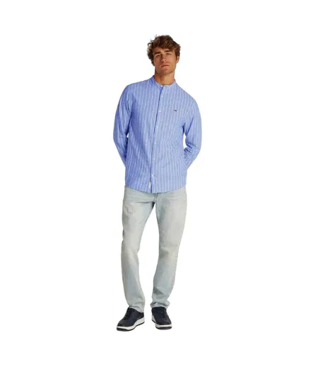 Mens Linen Long-sleeved Shirt Blue Ecru Tommy Jeans